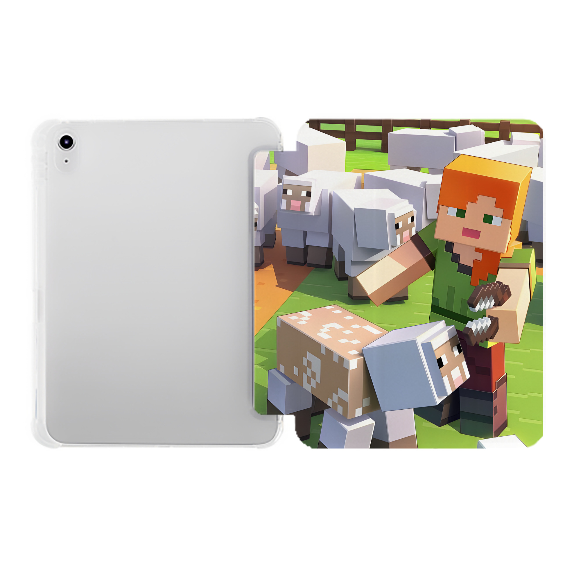 （画像用） マインクラフト ブロックの世界 Minecraft MC Block world IPad ケース ペン収納付き 三つ折りスタンド PUレザー×シリコン 対応機種9.5/10.5/10.9インチ